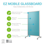 Ghent EZ Mobile Glassboard, Aluminum Frame, Magnetic, 75