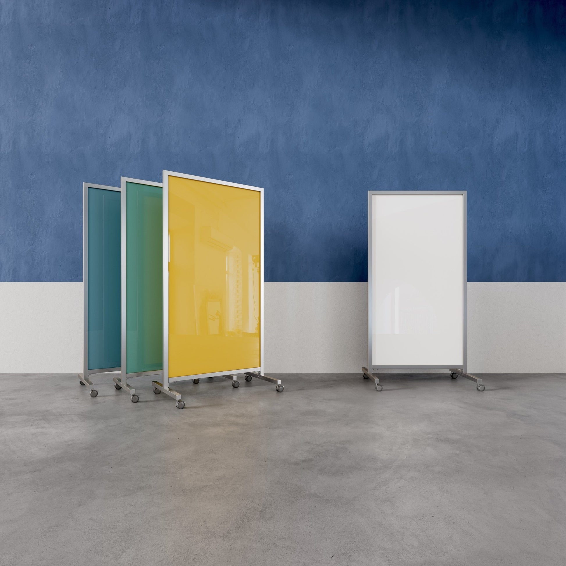 Ghent EZ Mobile Glassboard, Aluminum Frame, Magnetic, 75"H x 38"W (GHE - EZ1MA7538XX) - SchoolOutlet