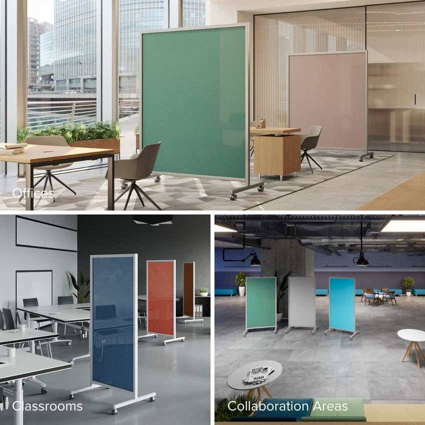 Ghent EZ Mobile Glassboard, Aluminum Frame, Magnetic, 75"H x 62"W (GHE - EZ1MA7562XX) - SchoolOutlet