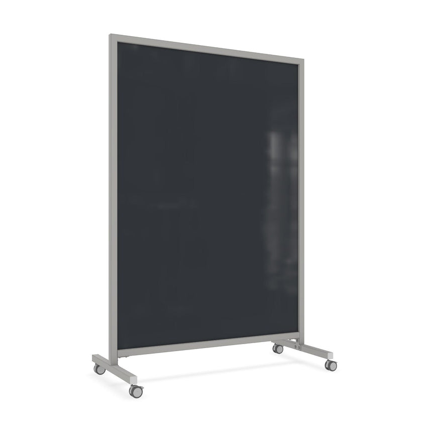 Ghent EZ Mobile Glassboard, Aluminum Frame, Non - Magnetic, 75"H x 50"W (GHE - EZ1NA7550XX) - SchoolOutlet