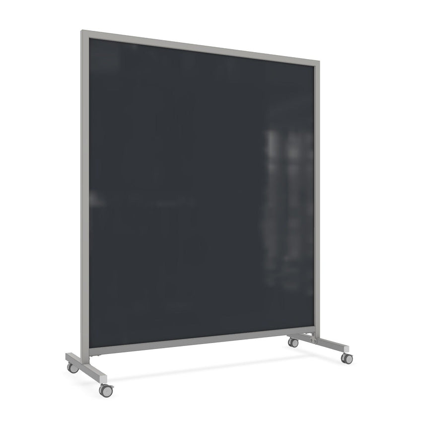 Ghent EZ Mobile Glassboard, Aluminum Frame, Non - Magnetic, 75"H x 62"W (GHE - EZ1NA7562XX) - SchoolOutlet