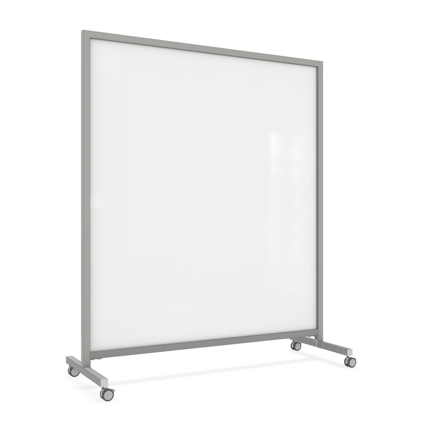 Ghent EZ Mobile Glassboard, Aluminum Frame, Non - Magnetic, 75"H x 62"W (GHE - EZ1NA7562XX) - SchoolOutlet