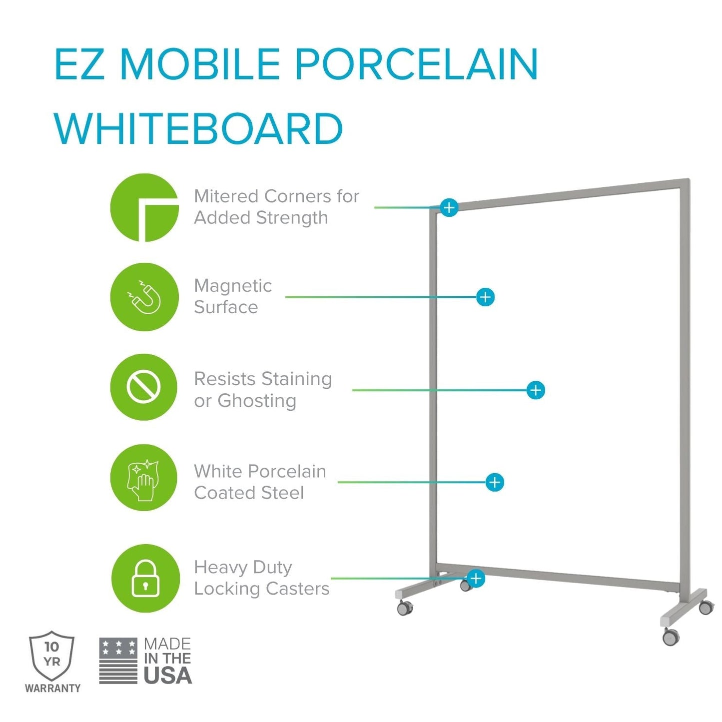 Ghent EZ Mobile Porcelain Whiteboard, Aluminum Frame, Magnetic, 75"H x 50"W (GHE - EZ6MA7550) - SchoolOutlet
