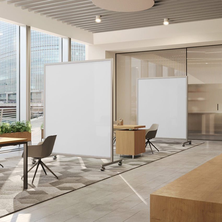 Ghent EZ Mobile Porcelain Whiteboard, Aluminum Frame, Magnetic, 75"H x 62"W (GHE - EZ6MA7562) - SchoolOutlet