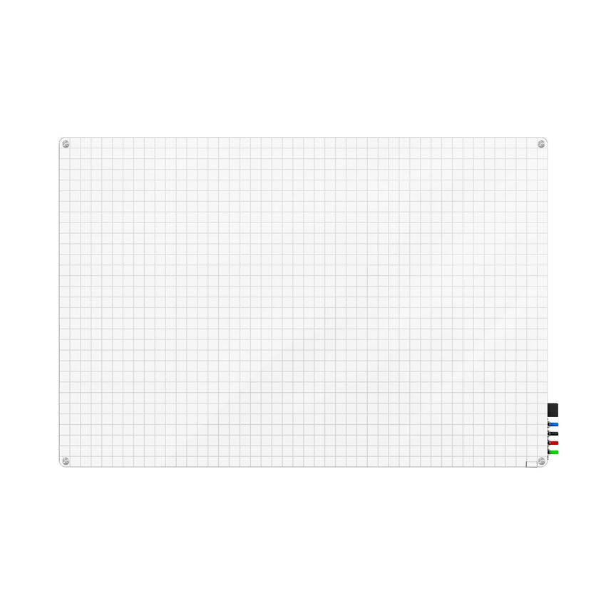 Ghent Grid Harmony Glassboard w/ Standoffs, Round Corners, 1x1" Grid, Magnetic, 2'H x 3'W (GHE - GRPHMYRM21G - 23) - SchoolOutlet