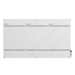 Ghent Calendar Harmony Glassboard w/ Standoffs, Round Corners, 3 Month Calendar, Magnetic, 4'H x 8'W (GHE-GRPHMYRM33M-48)
