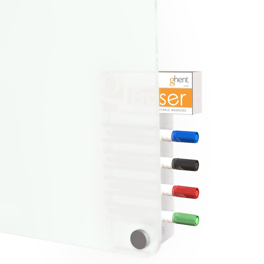 Ghent Grid Harmony Glassboard w/ Standoffs, Round Corners, 1x1" Grid, Non - Magnetic, 3'H x 4'W (GHE - GRPHMYRN21G - 34) - SchoolOutlet