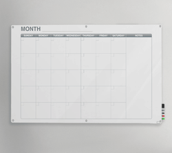 Ghent Calendar Harmony Glassboard w/ Standoffs, Round Corners, 1 Month Calendar, Non-Magnetic, 3'H x 4'W (GHE-GRPHMYRN31M-34)