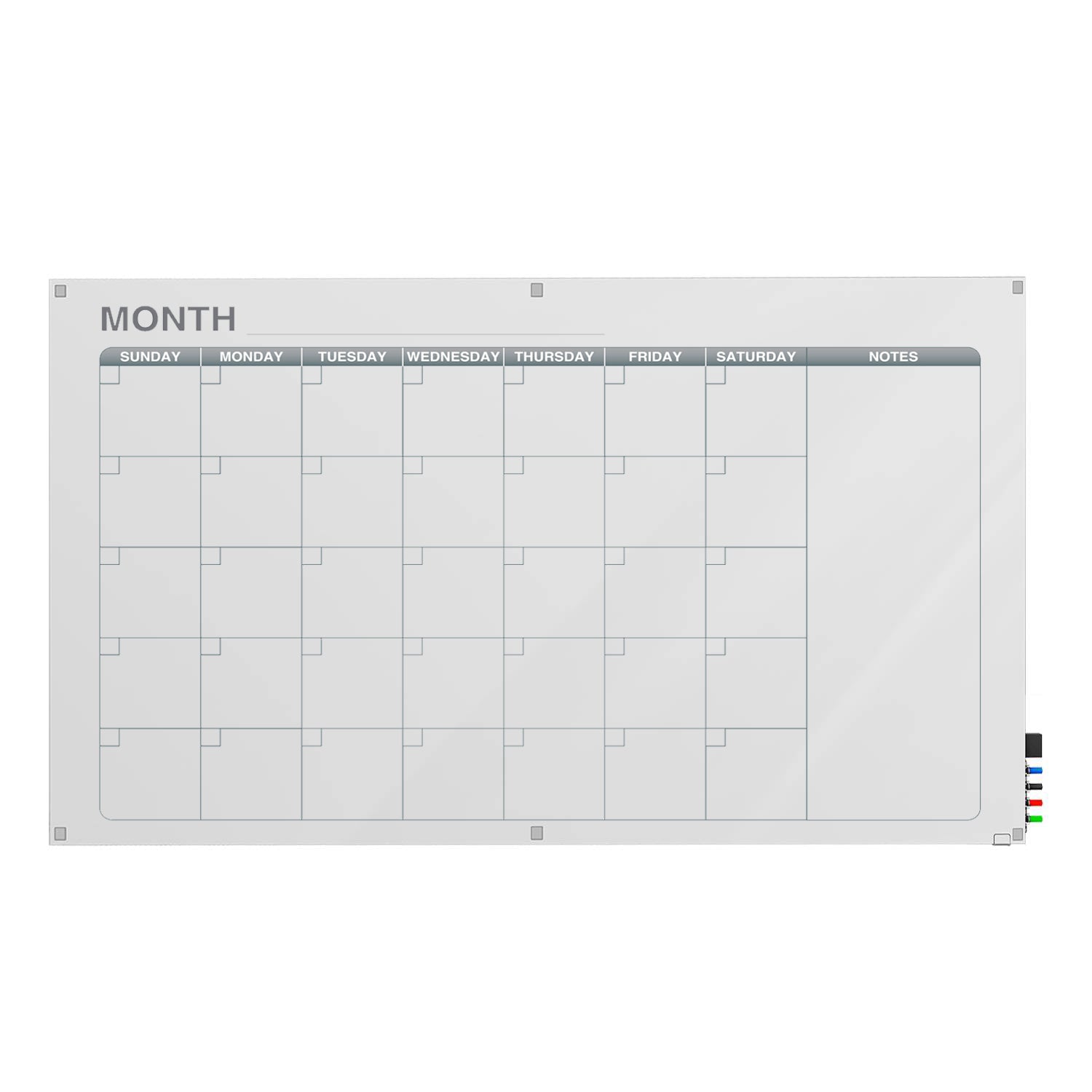 Ghent Calendar Harmony Glassboard w/ Standoffs, Round Corners, 1 Month Calendar, Non - Magnetic, 4'H x 6'W (GHE - GRPHMYRN31M - 46) - SchoolOutlet