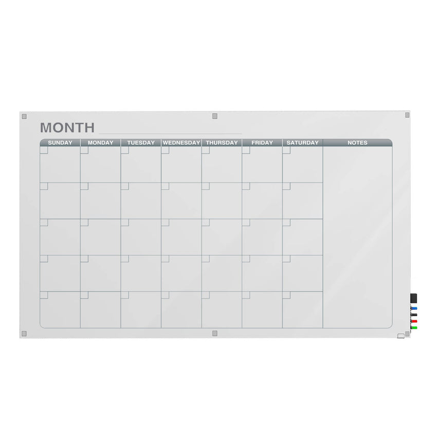 Ghent Calendar Harmony Glassboard w/ Standoffs, Round Corners, 1 Month Calendar, Non - Magnetic, 4'H x 6'W (GHE - GRPHMYRN31M - 46) - SchoolOutlet