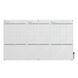Ghent Calendar Harmony Glassboard w/ Standoffs, Round Corners, 3 Month Calendar, Non-Magnetic, 4'H x 6'W (GHE-GRPHMYRN33M-46)