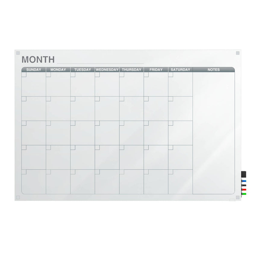 Ghent Calendar Harmony Glassboard w/ Standoffs, Square Corners, 1 Month Calendar, Non - Magnetic, 2'H x 3'W (GHE - GRPHMYSN31M - 23) - SchoolOutlet