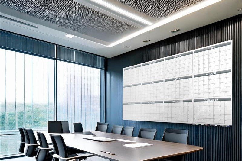 Ghent Calendar Harmony Glassboard w/ Standoffs, Square Corners, 1 Year Calendar, Non - Magnetic, 4'H x 8'W (GHE - GRPHMYSN31Y - 48) - SchoolOutlet