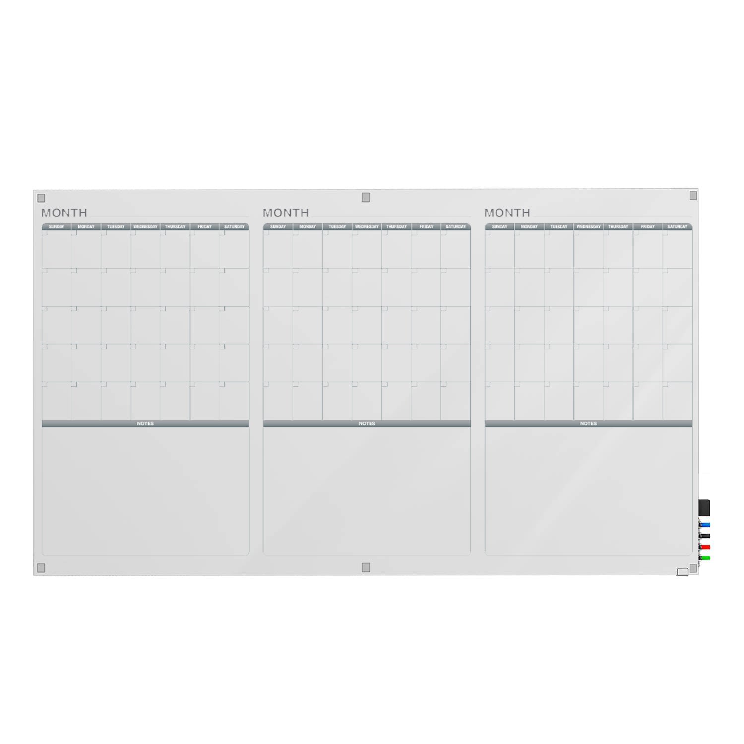 Ghent Calendar Harmony Glassboard w/ Standoffs, Square Corners, 3 Month Calendar, Non - Magnetic, 4'H x 6'W (GHE - GRPHMYSN33M - 46) - SchoolOutlet