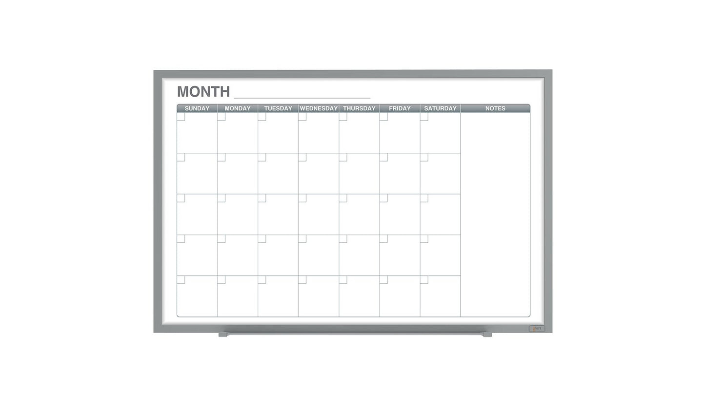 Ghent Calendar Whiteboard with Aluminum Frame, 1 Month Calendar, Magnetic, 4'H x 6'W (GHE - GRPM331M - 46) - SchoolOutlet