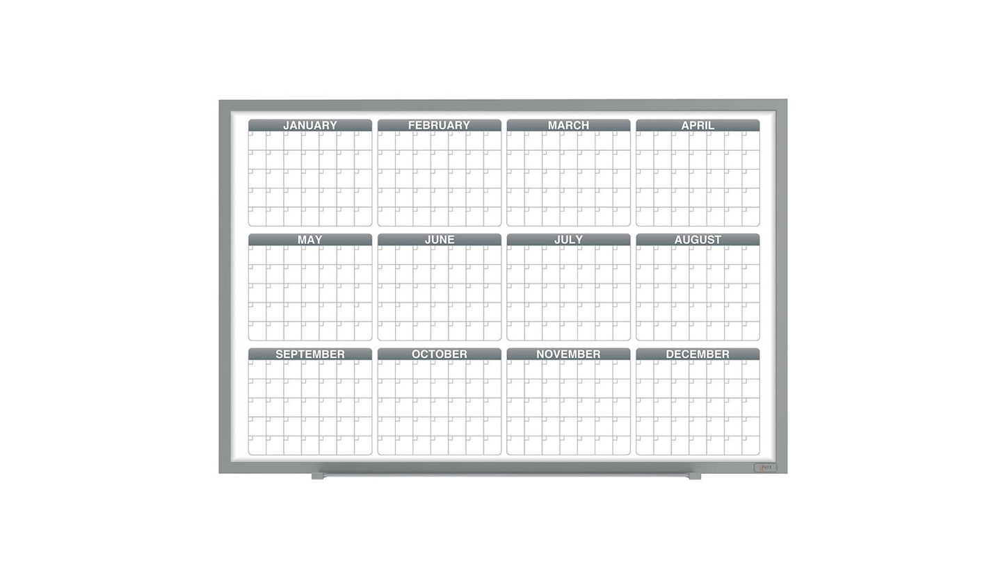 Ghent Calendar Whiteboard with Aluminum Frame, 1 Year Calendar, Magnetic, 4'H x 6'W (GHE - GRPM331Y - 46) - SchoolOutlet