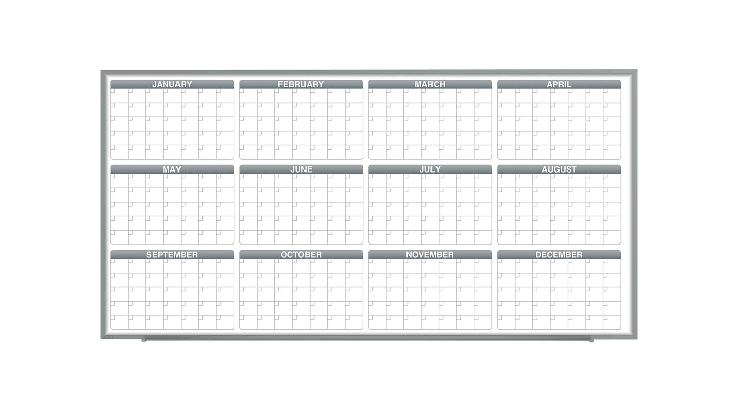 Ghent Calendar Whiteboard with Aluminum Frame, 1 Year Calendar, Magnetic, 4'H x 8'W (GHE - GRPM331Y - 48) - SchoolOutlet
