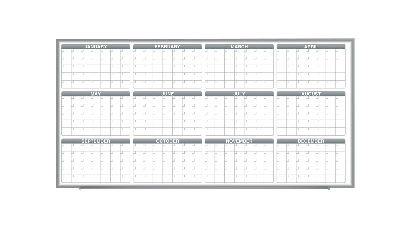 Ghent Calendar Whiteboard with Aluminum Frame, 1 Year Calendar, Magnetic, 4'H x 8'W (GHE - GRPM331Y - 48) - SchoolOutlet