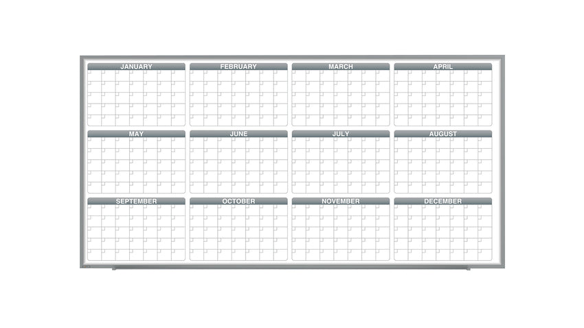Ghent Calendar Whiteboard with Aluminum Frame, 1 Year Calendar, Magnetic, 4'H x 8'W (GHE - GRPM331Y - 48) - SchoolOutlet
