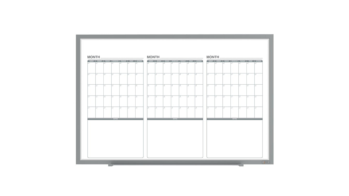 Ghent Calendar Whiteboard with Aluminum Frame, 3 Month Calendar, Magnetic, 4'H x 6'W (GHE - GRPM333M - 46) - SchoolOutlet