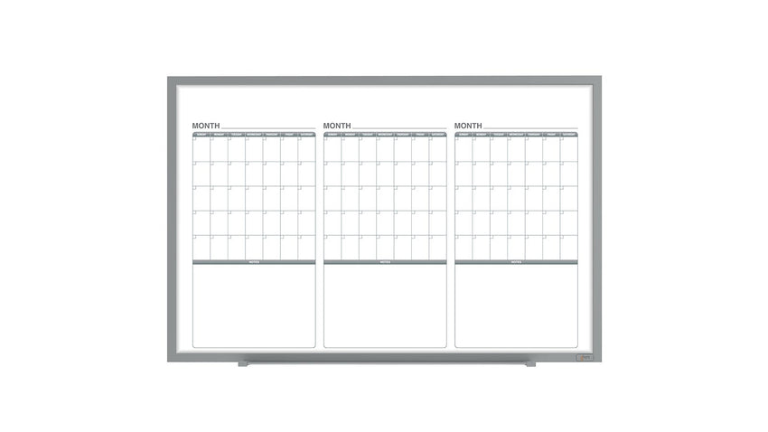 Ghent Calendar Whiteboard with Aluminum Frame, 3 Month Calendar, Magnetic, 4'H x 6'W (GHE - GRPM333M - 46) - SchoolOutlet