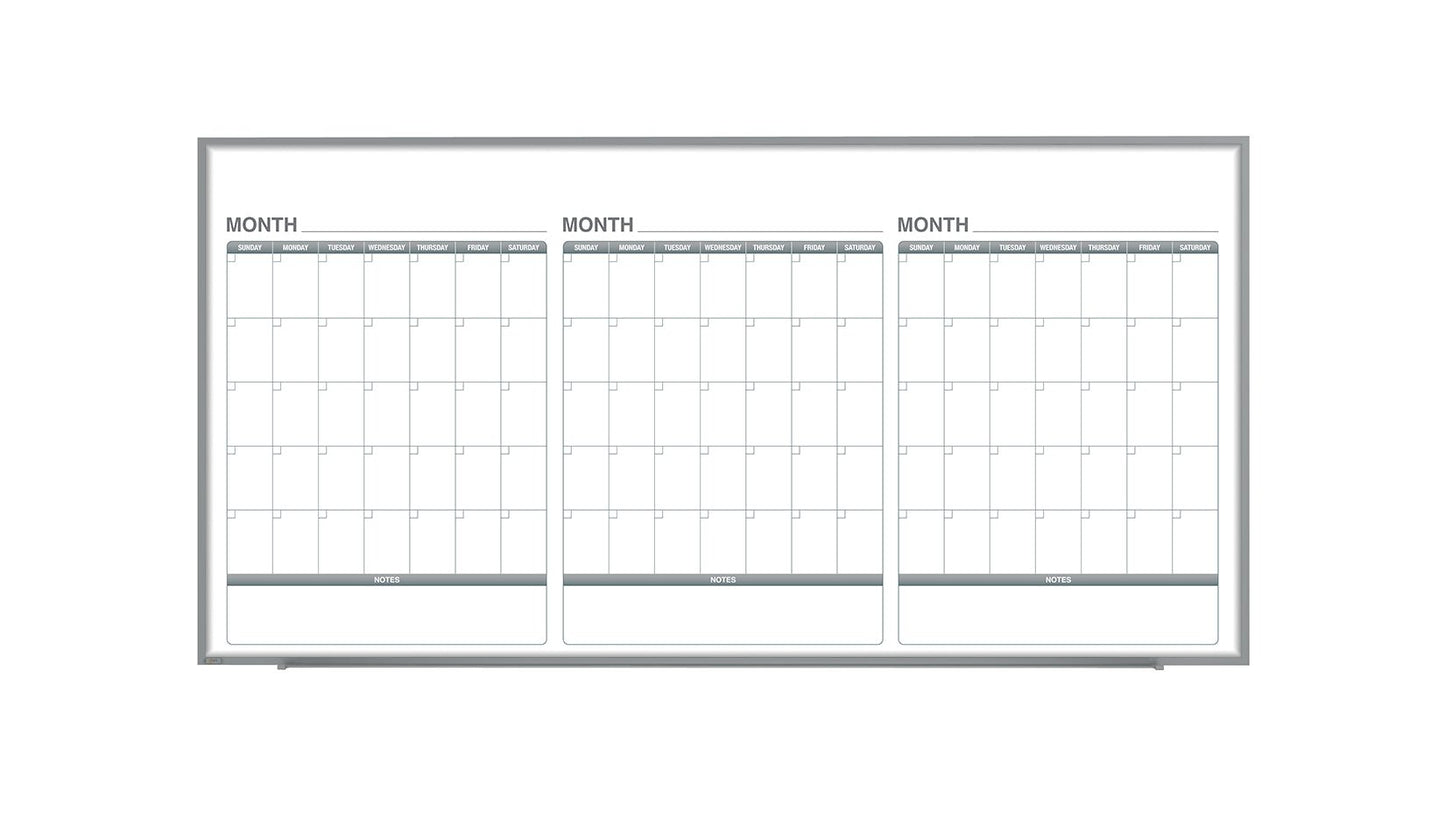 Ghent Calendar Whiteboard with Aluminum Frame, 3 Month Calendar, Magnetic, 4'H x 8'W (GHE - GRPM333M - 48) - SchoolOutlet