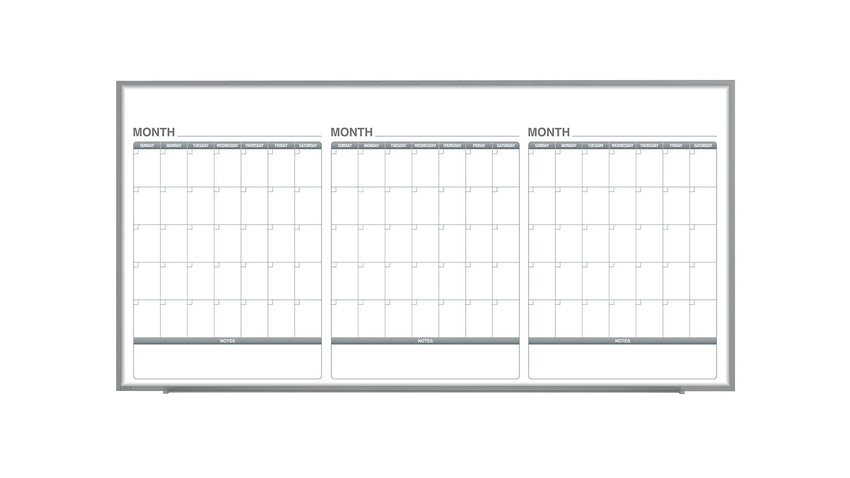 Ghent Calendar Whiteboard with Aluminum Frame, 3 Month Calendar, Magnetic, 4'H x 8'W (GHE - GRPM333M - 48) - SchoolOutlet