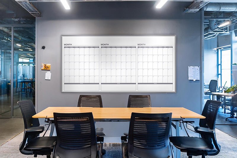 Ghent Calendar Whiteboard with Aluminum Frame, 3 Month Calendar, Magnetic, 4'H x 8'W (GHE - GRPM333M - 48) - SchoolOutlet