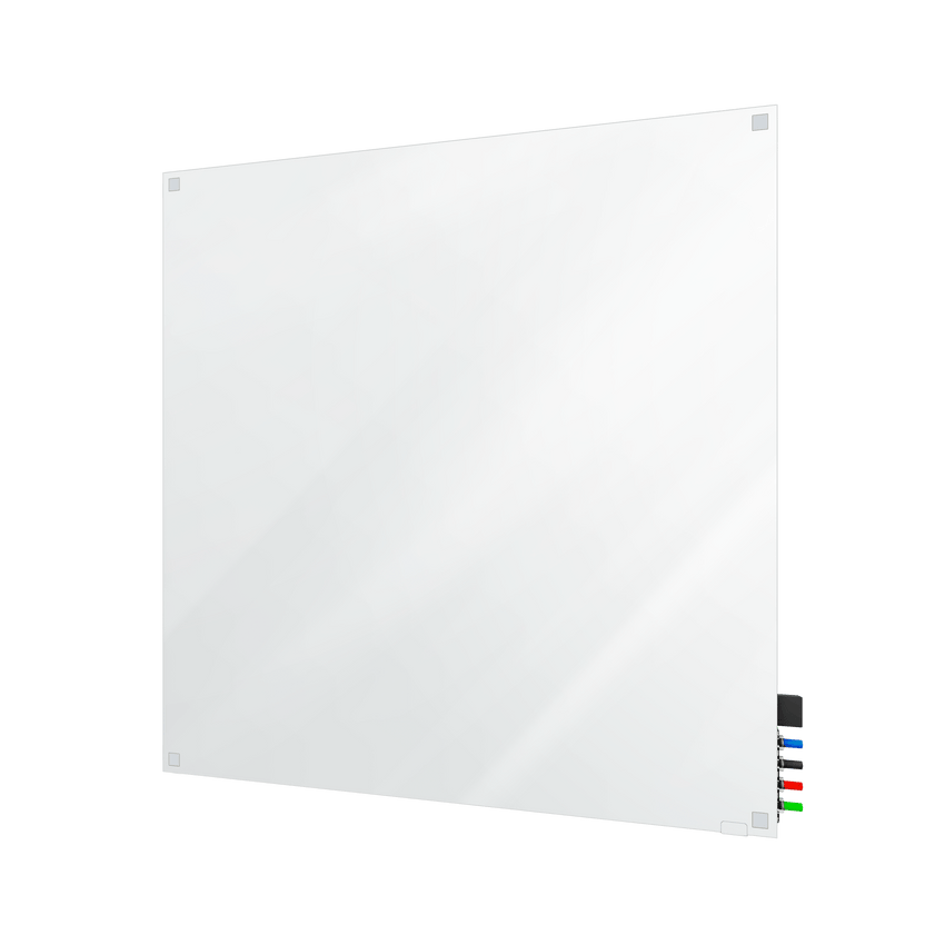 Ghent Harmony Glassboard w/ Standoffs, Non - Magnetic, Square Corners, 4'H x 4'W, White (GHE - HMYSN44WH) - SchoolOutlet