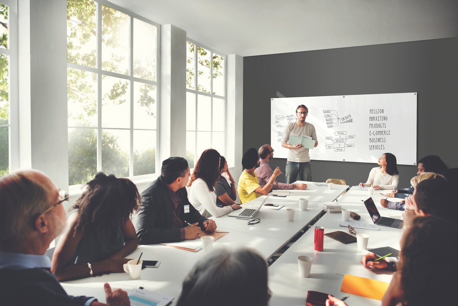 Ghent Harmony Glassboard w/ Standoffs, Non - Magnetic, Square Corners, 4'H x 6'W, White (GHE - HMYSN46WH) - SchoolOutlet