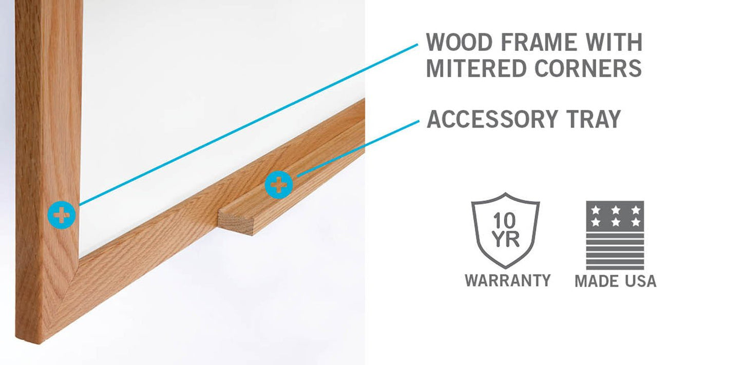 Ghent M2 Non - Magnetic Whiteboard, Wood Frame, 4'H x 8'W (GHE - M2W - 48 - 4) - SchoolOutlet