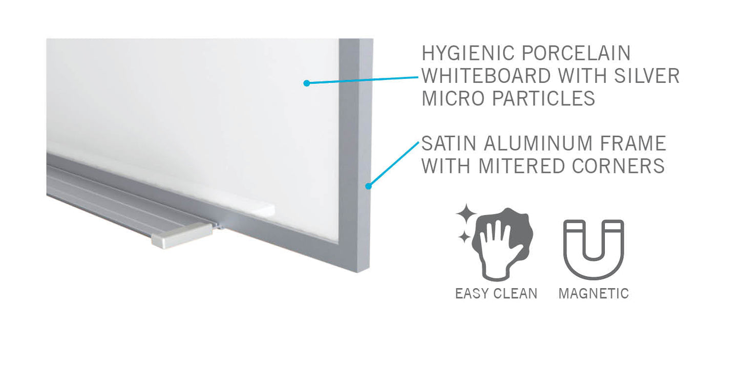 Ghent Magnetic Hygienic Porcelain Whiteboard with Aluminum Frame, 4'H x 7' 4"W (GHE - M4 - 47 - 4) - SchoolOutlet