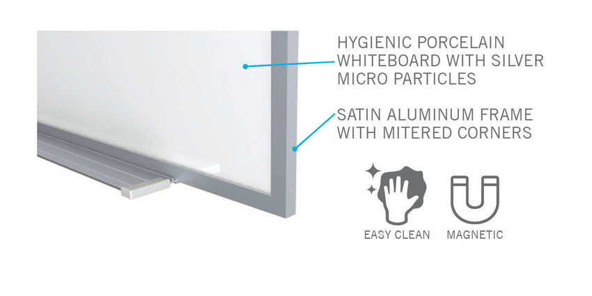Ghent Magnetic Hygienic Porcelain Whiteboard with Aluminum Frame, 4'H x 7' 4"W (GHE - M4 - 47 - 4) - SchoolOutlet