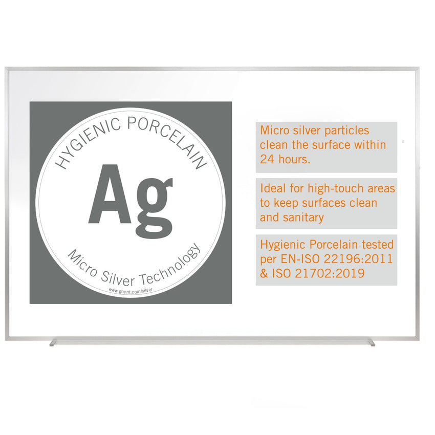 Ghent Magnetic Hygienic Porcelain Whiteboard with Aluminum Frame, 4'H x 7' 4"W (GHE - M4 - 47 - 4) - SchoolOutlet