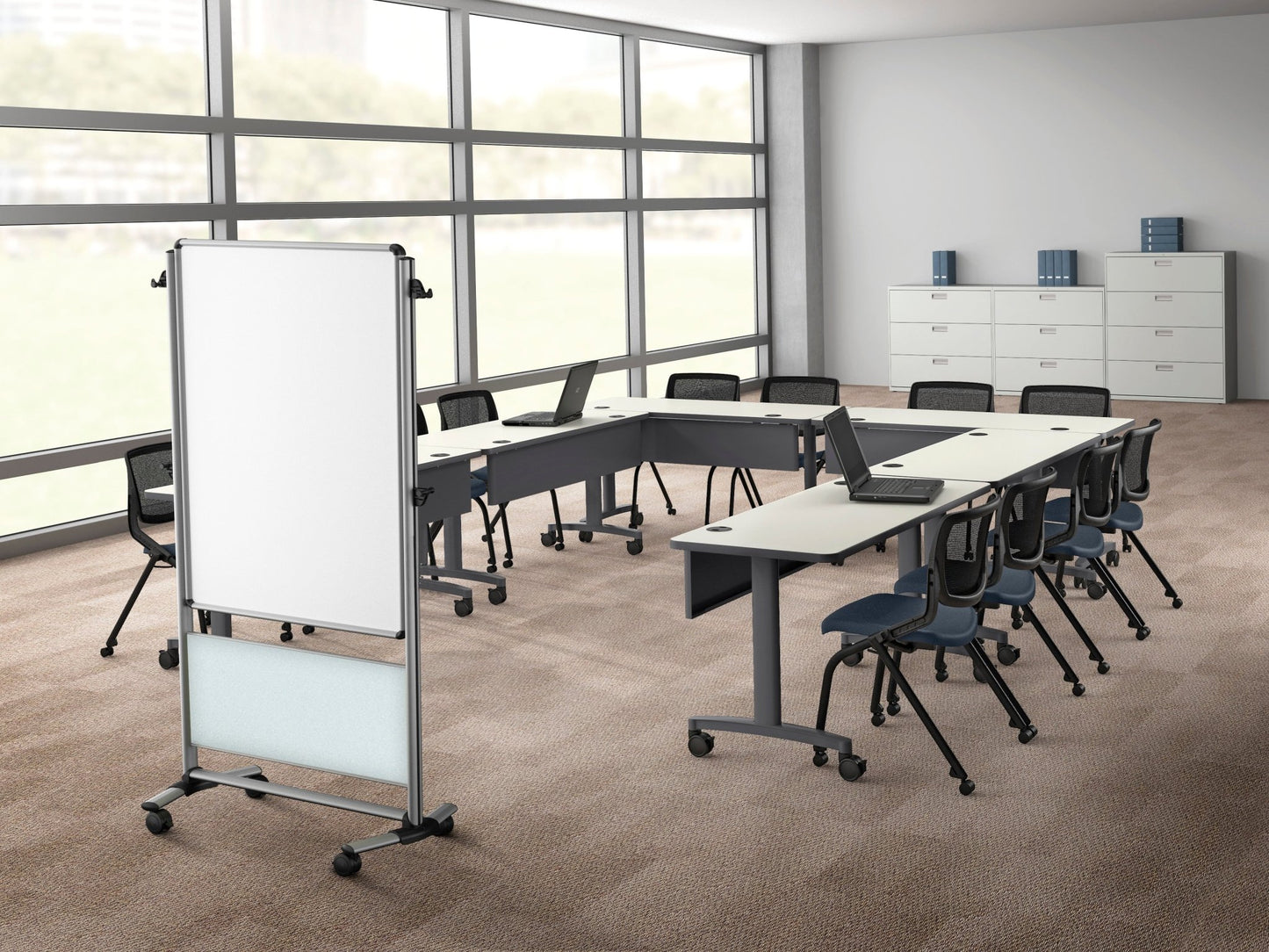 Ghent Nexus Easel, Mobile 2 - Sided Porcelain Whiteboard, Magnetic, 46"H x 34"W (GHE - NEX203ME - FR) - SchoolOutlet