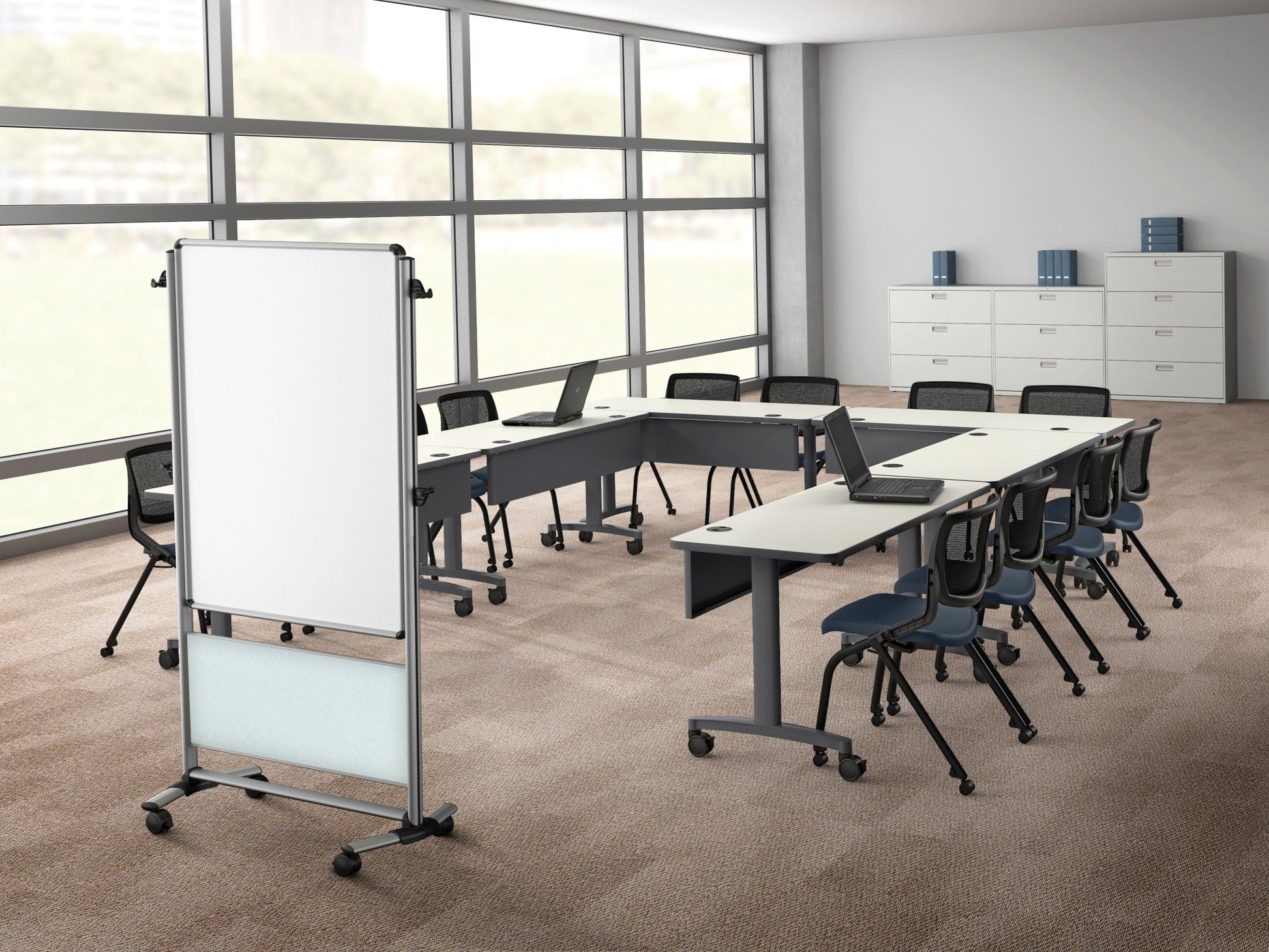 Ghent Nexus Easel, Mobile 2 - Sided Porcelain Whiteboard, Magnetic, 46"H x 34"W (GHE - NEX203ME - FR) - SchoolOutlet