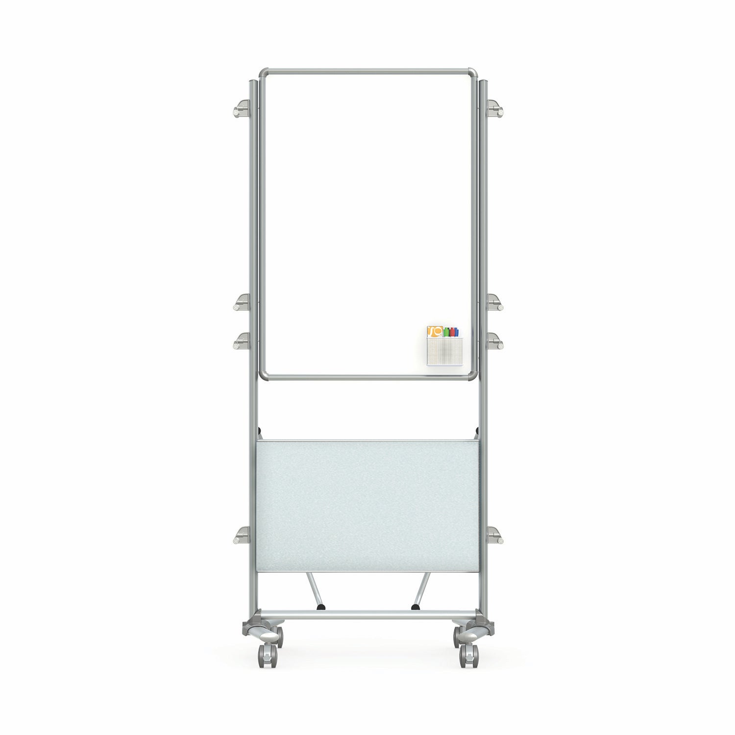 Ghent Nexus Easel+, Mobile 2 - Sided Porcelain Whiteboard w/ Tablet Storage, Magnetic, 39"H x 26"W (GHE - NEX204EP - FR) - SchoolOutlet