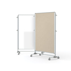Ghent Nexus Partition, Mobile 2-Sided Porcelain Whiteboard, Magnetic/ Fabric Bulletin Board, 65"H x 46"W, Beige (GHE-NEX224MFP-XX)