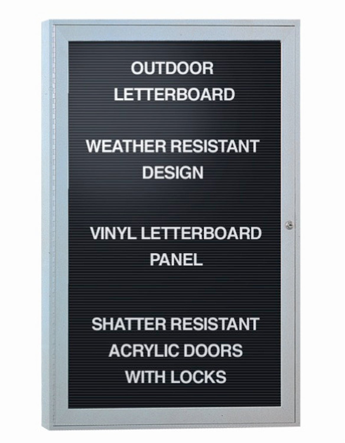 Ghent Indoor/Outdoor Enclosed Vinyl Letter Board, Satin Aluminum Frame, 3'H x 2'W, 1 Door, Black (GHE - PA13624BX - BK) - SchoolOutlet