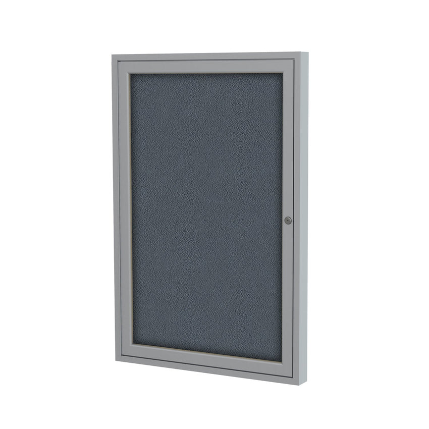 Ghent 1 Door Enclosed Fabric Bulletin Board, Satin Aluminum Frame, 3'H x 2"W (GHE - PA13624F - XX) - SchoolOutlet
