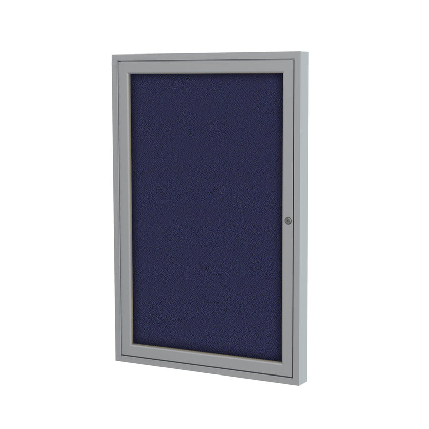 Ghent 1 Door Enclosed Fabric Bulletin Board, Satin Aluminum Frame, 3'H x 2"W (GHE - PA13624F - XX) - SchoolOutlet