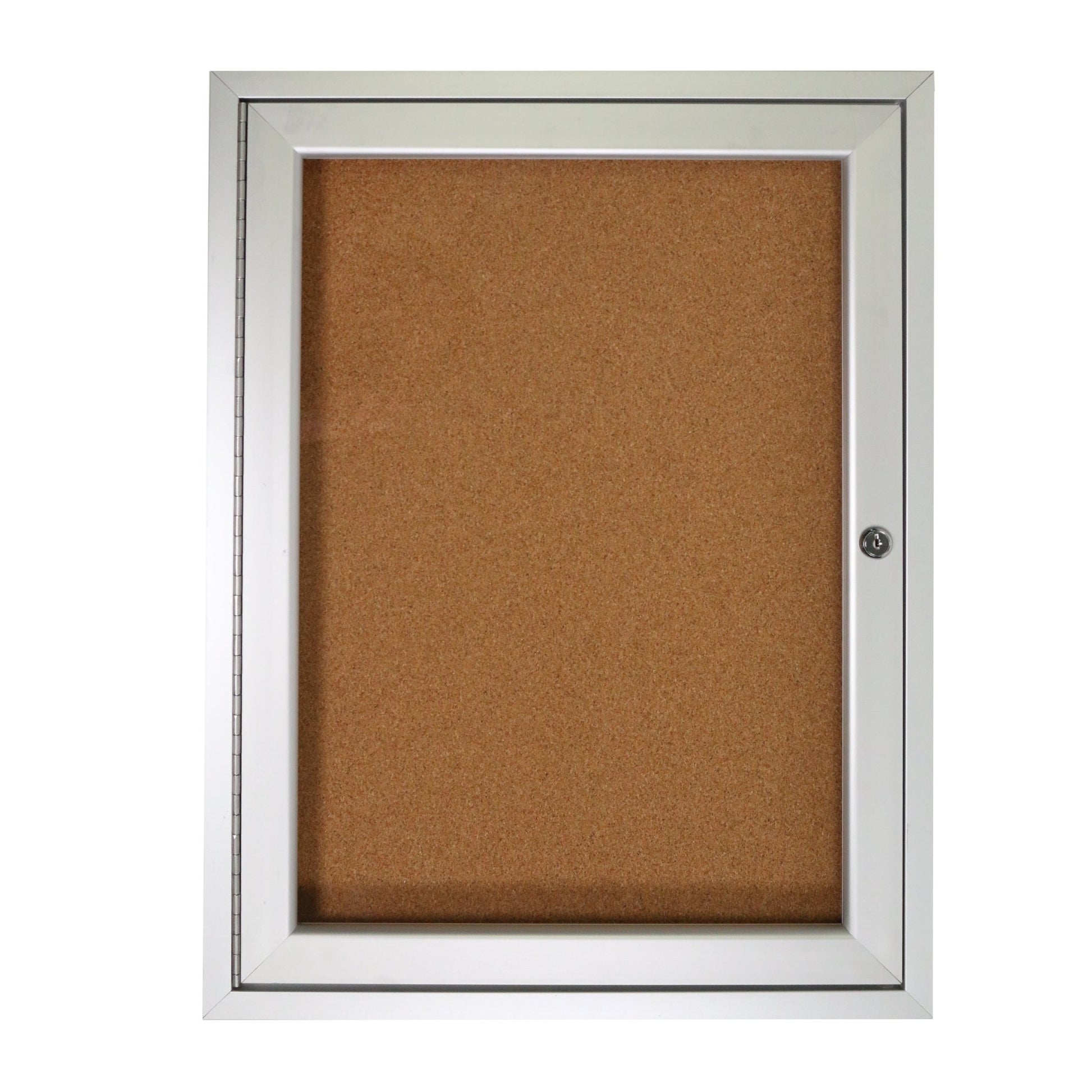 Ghent 1 Door Enclosed Natural Cork Bulletin Board, Satin Aluminum Frame, 3'H x 2'W (GHE - PA13624K) - SchoolOutlet
