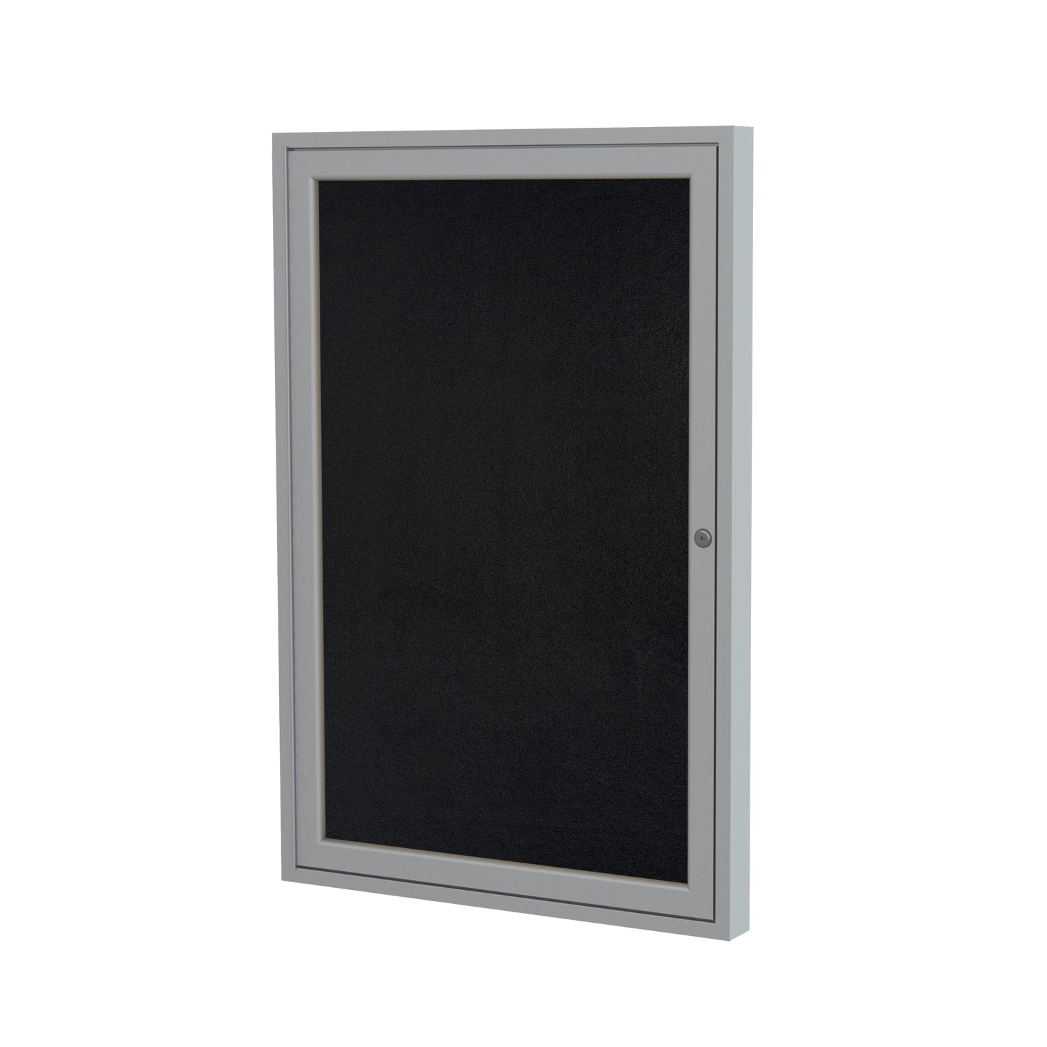 Ghent 1 Door Enclosed Recycled Rubber Bulletin Board, Satin Aluminum Frame, 3'H x 2'W (GHE - PA13624TR - XX) - SchoolOutlet
