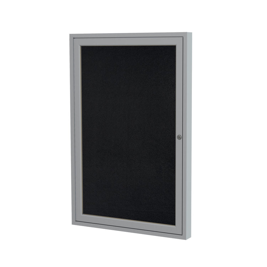 Ghent 1 Door Enclosed Recycled Rubber Bulletin Board, Satin Aluminum Frame, 3'H x 2'W (GHE - PA13624TR - XX) - SchoolOutlet
