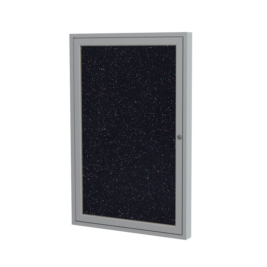 Ghent 1 Door Enclosed Recycled Rubber Bulletin Board, Satin Aluminum Frame, 3'H x 2'W (GHE - PA13624TR - XX) - SchoolOutlet
