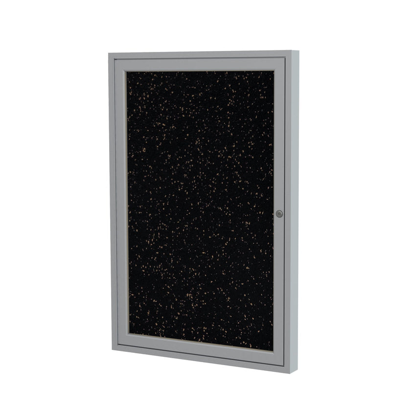 Ghent 1 Door Enclosed Recycled Rubber Bulletin Board, Satin Aluminum Frame, 3'H x 2'W (GHE - PA13624TR - XX) - SchoolOutlet
