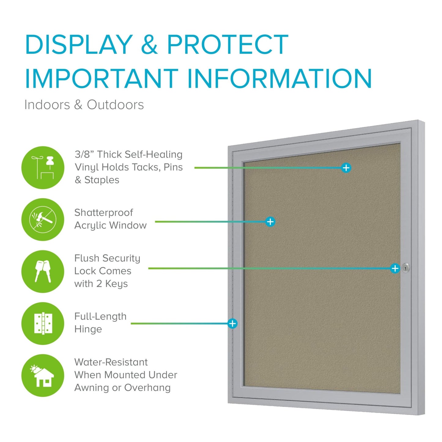 Ghent Indoor/Outdoor Enclosed Vinyl Bulletin Board, Satin Aluminum Frame, 3'H x 2'W, 1 Door (GHE - PA13624VX - XXX) - SchoolOutlet
