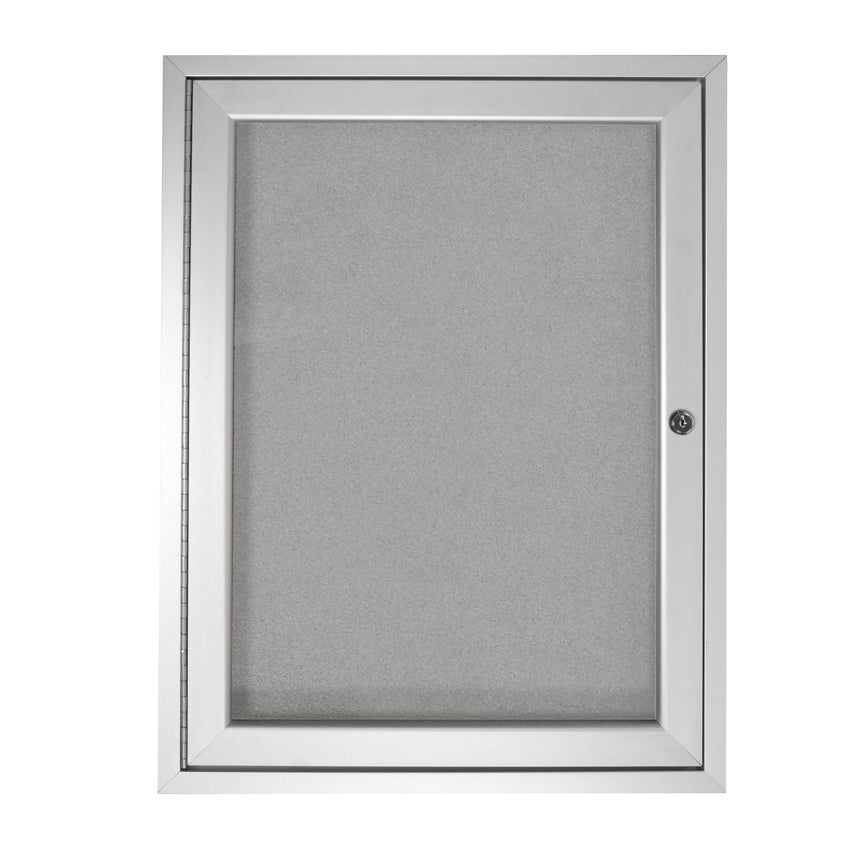 Ghent Indoor/Outdoor Enclosed Vinyl Bulletin Board, Satin Aluminum Frame, 3'H x 2'W, 1 Door (GHE - PA13624VX - XXX) - SchoolOutlet