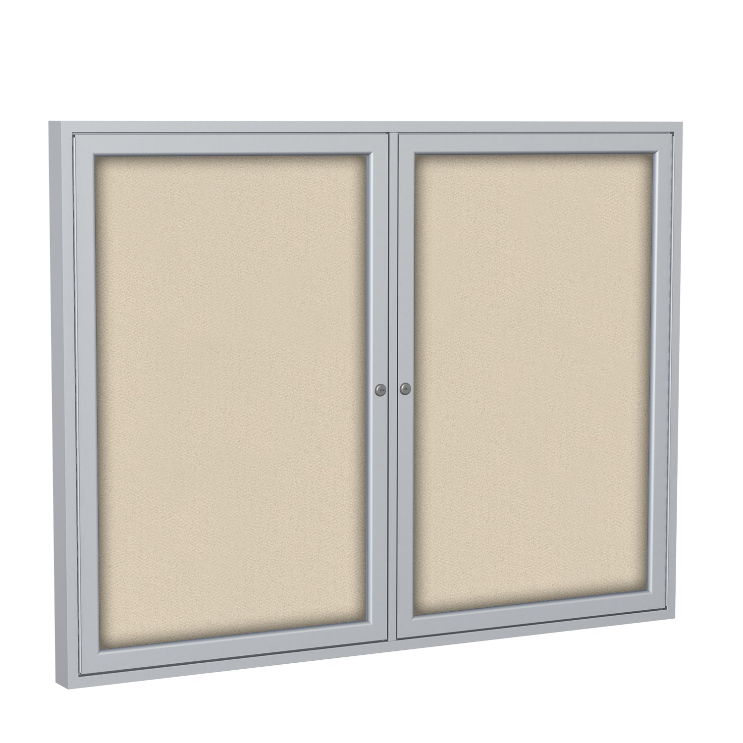Ghent 2 Door Enclosed Fabric Bulletin Board, Satin Aluminum Frame, 3'H x 4'W (GHE - PA23648F - XX) - SchoolOutlet
