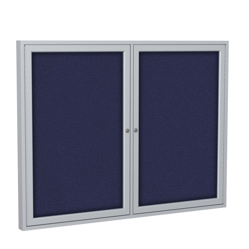 Ghent 2 Door Enclosed Fabric Bulletin Board, Satin Aluminum Frame, 3'H x 4'W (GHE - PA23648F - XX) - SchoolOutlet